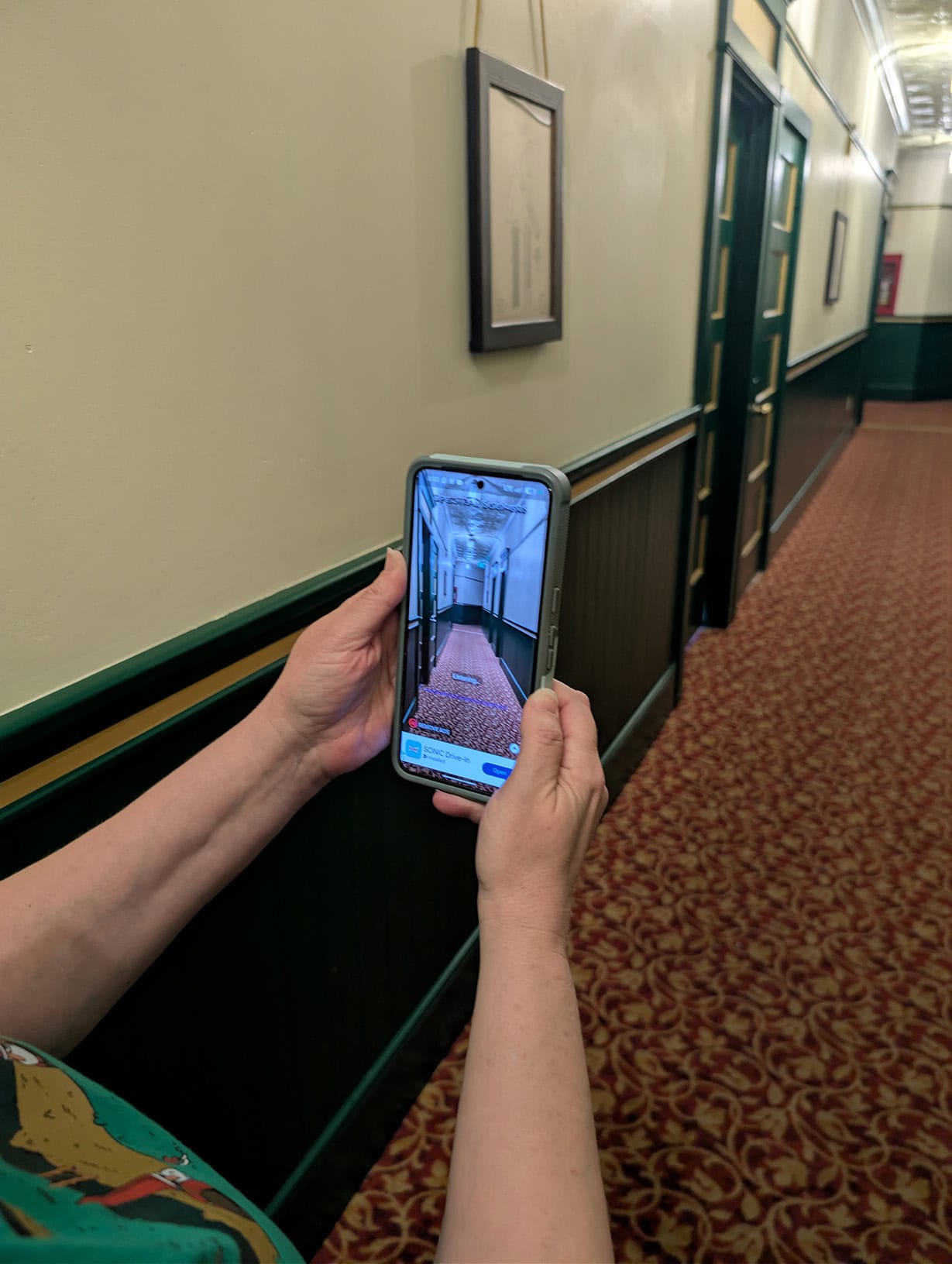 Liz running the SLS and spirit box phone app at the Hotel St. Michael
