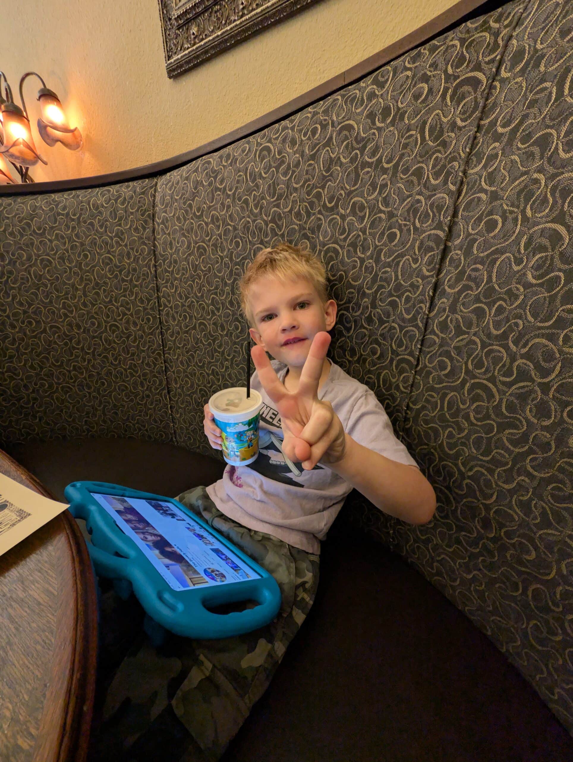 Reid sitting in a booth at the Peacock Room at the Hassayampa Inn during breakfast