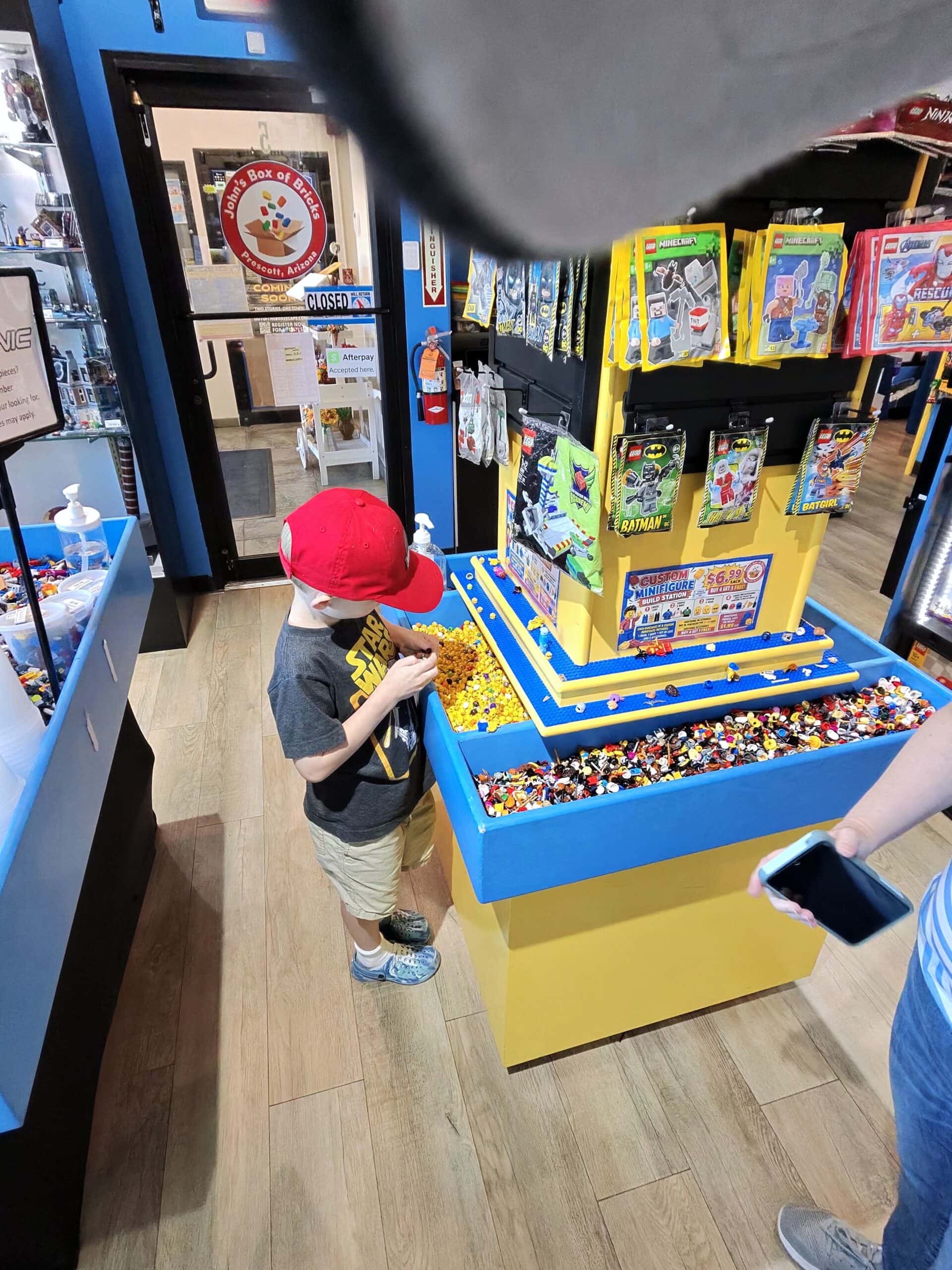 Shelves of Lego sets and minifigures at John's Box of Bricks in Prescott, Arizona